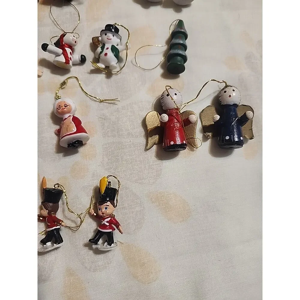 21 Vintage Miniature Christmas Tree Ornaments Snowman Santa Angel Star Trees